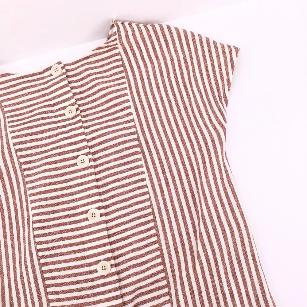 Madewell G5305 Rust White Stripe Play Button Back Linen Blend Dress Size Small - Picture 12 of 15